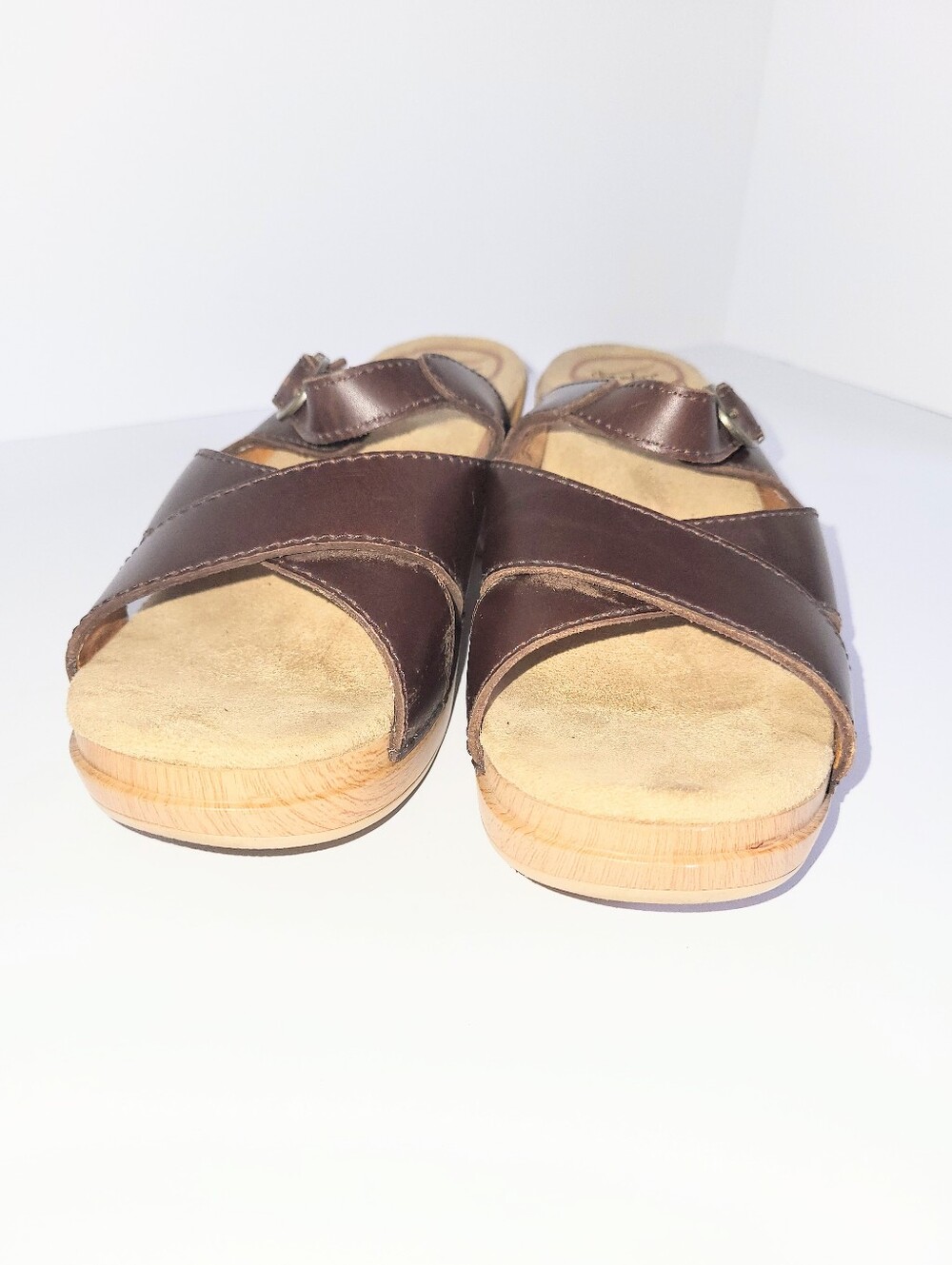 Dansko Sela Wedge Sandals Comfort Leather & Faux Wood Platform Size 39 Or 8.5-9 - Picture 12 of 15